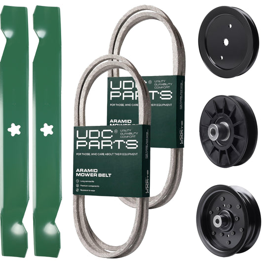 Wholesale Lawn Mower Parts -  UDC Parts Mower Kit / Belt 130969 + Belt 140218 + Pulley 195945 + Pulley 532194326 + Pulley 532196106 + 2 Pack Blades 138497 / Fits Jonsered LT2216A2 LT2217A