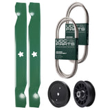  UDC Parts Mower Kit / Belt 140218 + Belt 197253 + Pulley 195945 + Pulley 532194327 + 2 Pack Blades 138497 / Fits Jonsered LT2216A2 LT2217A