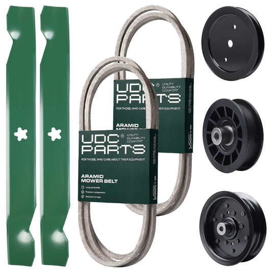 Wholesale Lawn Mower Parts -  UDC Parts Mower Kit / Belt 138255 + Belt 140218 + Pulley 195945 + Pulley 532196106 + Pulley 532194327 + 2 Pack Blades 138497 / Fits Jonsered LT2217A