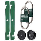 Products -  UDC Parts Mower Kit / Belt 130969 + Belt 140218 + Pulley 195945 + Pulley 532196106 + 2 Pack Blades 138497 / Fits Jonsered LT2216A2 LT2217A