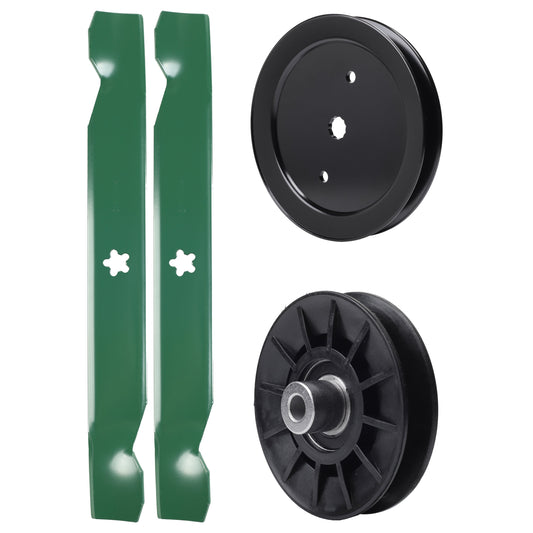 test -  UDC Parts Mower Kit / Pulley 195945 + Pulley 532194326 + 2 Pack Blades 138497 / Fits Jonsered LT2216 LT2216A2 LT2217A
