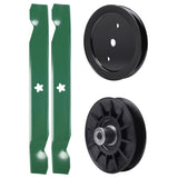 test -  UDC Parts Mower Kit / Pulley 195945 + Pulley 532194326 + 2 Pack Blades 138497 / Fits Jonsered LT2216 LT2216A2 LT2217A