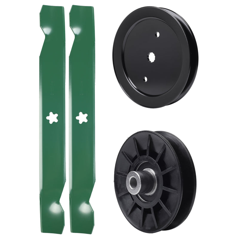 test -  UDC Parts Mower Kit / Pulley 195945 + Pulley 532194326 + 2 Pack Blades 138497 / Fits Jonsered LT2216 LT2216A2 LT2217A