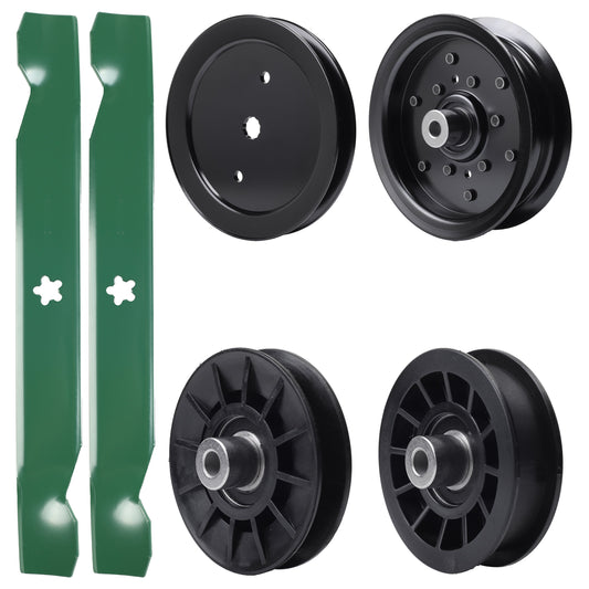 test -  UDC Parts Mower Kit / Pulley 195945 + Pulley 532194326 + Pulley 532196106 + Pulley 532194327 + 2 Pack Blades 138497 / Fits Jonsered LT2216 LT2216A2 LT2217A