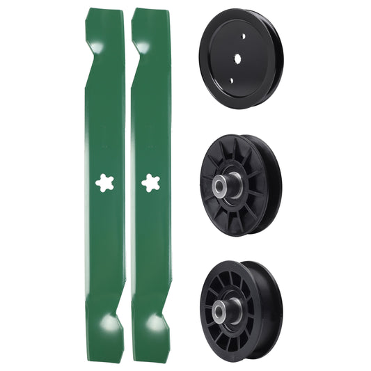 test -  UDC Parts Mower Kit / Pulley 195945 + Pulley 532194326 + Pulley 532194327 + 2 Pack Blades 138497 / Fits Jonsered LT2216 LT2216A2 LT2217A