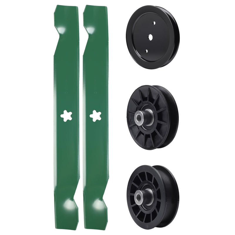 test -  UDC Parts Mower Kit / Pulley 195945 + Pulley 532194326 + Pulley 532194327 + 2 Pack Blades 138497 / Fits Jonsered LT2216 LT2216A2 LT2217A