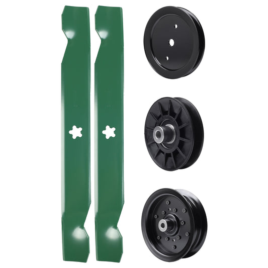 test -  UDC Parts Mower Kit / Pulley 195945 + Pulley 532194326 + Pulley 532196106 + 2 Pack Blades 138497 / Fits Jonsered LT2216 LT2216A2 LT2217A