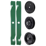 test -  UDC Parts Mower Kit / Pulley 195945 + Pulley 532194326 + Pulley 532196106 + 2 Pack Blades 138497 / Fits Jonsered LT2216 LT2216A2 LT2217A