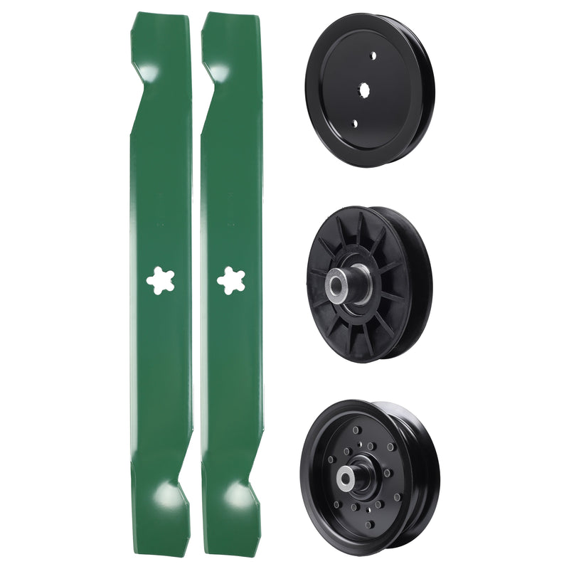 test -  UDC Parts Mower Kit / Pulley 195945 + Pulley 532194326 + Pulley 532196106 + 2 Pack Blades 138497 / Fits Jonsered LT2216 LT2216A2 LT2217A
