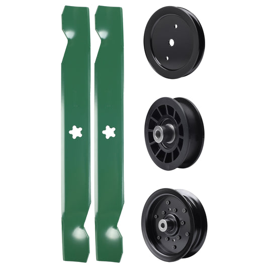test -  UDC Parts Mower Kit / Pulley 195945 + Pulley 532196106 + Pulley 532194327 + 2 Pack Blades 138497 / Fits Jonsered LT2216 LT2216A2 LT2217A