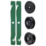 test -  UDC Parts Mower Kit / Pulley 195945 + Pulley 532196106 + Pulley 532194327 + 2 Pack Blades 138497 / Fits Jonsered LT2216 LT2216A2 LT2217A