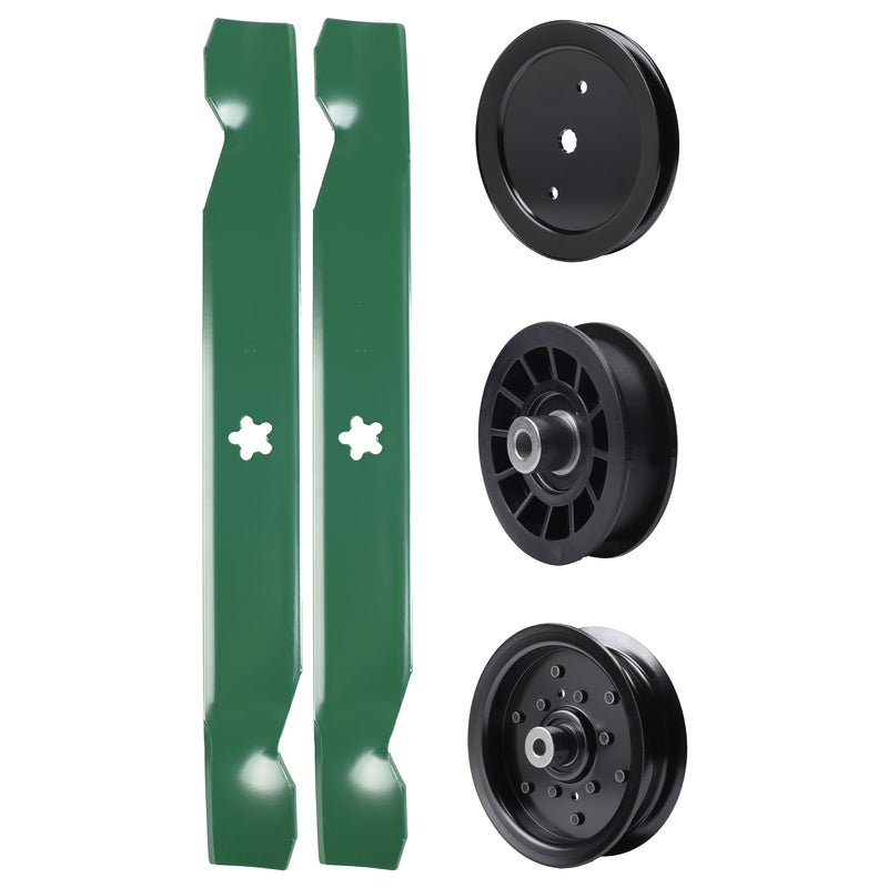 test -  UDC Parts Mower Kit / Pulley 195945 + Pulley 532196106 + Pulley 532194327 + 2 Pack Blades 138497 / Fits Jonsered LT2216 LT2216A2 LT2217A
