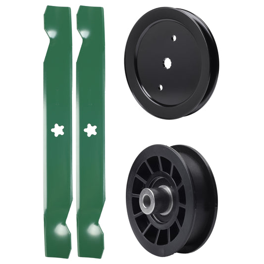 test -  UDC Parts Mower Kit / Pulley 195945 + Pulley 532194327 + 2 Pack Blades 138497 / Fits Jonsered LT2216 LT2216A2 LT2217A