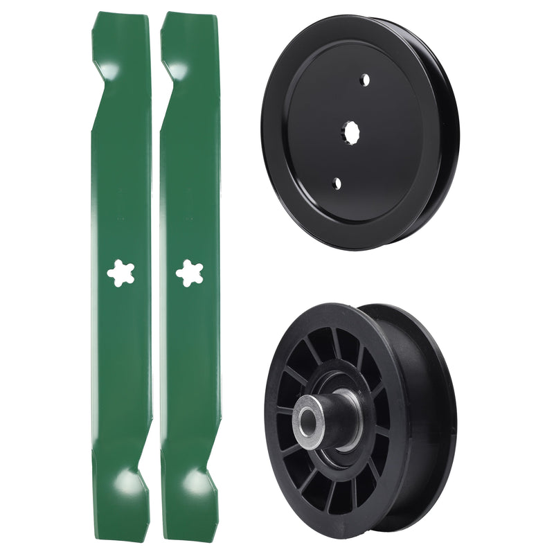 test -  UDC Parts Mower Kit / Pulley 195945 + Pulley 532194327 + 2 Pack Blades 138497 / Fits Jonsered LT2216 LT2216A2 LT2217A