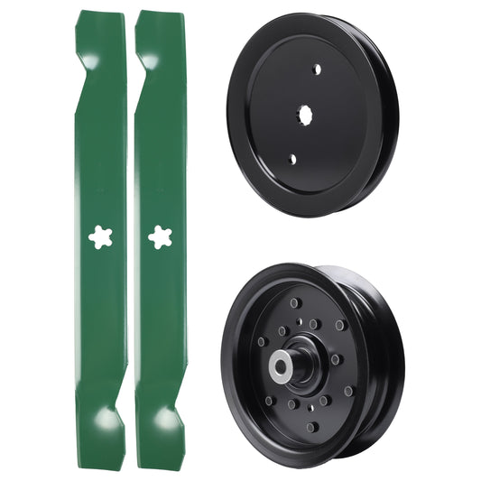 test -  UDC Parts Mower Kit / Pulley 195945 + Pulley 532196106 + 2 Pack Blades 138497 / Fits Jonsered LT2216 LT2216A2 LT2217A