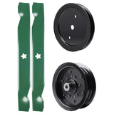 test -  UDC Parts Mower Kit / Pulley 195945 + Pulley 532196106 + 2 Pack Blades 138497 / Fits Jonsered LT2216 LT2216A2 LT2217A