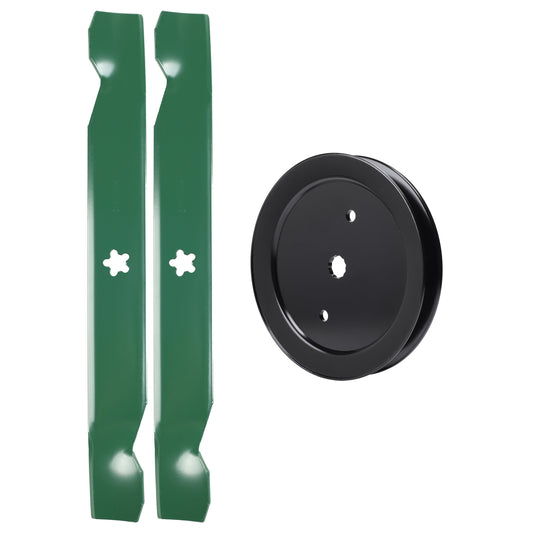 test -  UDC Parts Mower Kit / Pulley 195945 + 2 Pack Blades 138497 / Fits Jonsered LT2216 LT2216A2 LT2217A