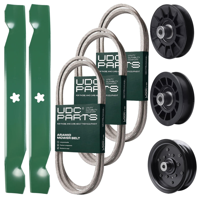 Bulk Lawn Mower Pulleys -  UDC Parts Mower Kit / Belt 130969 + Belt 138255 + Belt 197253 + Pulley 532194326 + Pulley 532196106 + Pulley 532194327 + 2 Pack Blades 138497 / Fits Jonsered LT2217A