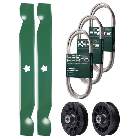 Wholesale Lawn Mower Parts -  UDC Parts Mower Kit / Belt 130969 + Belt 140218 + Belt 197253 + Pulley 532194326 + Pulley 532194327 + 2 Pack Blades 138497 / Fits Jonsered LT2216A2 LT2217A
