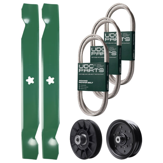 Wholesale Lawn Mower Parts -  UDC Parts Mower Kit / Belt 130969 + Belt 140218 + Belt 197253 + Pulley 532194326 + Pulley 532196106 + 2 Pack Blades 138497 / Fits Jonsered LT2216A2 LT2217A