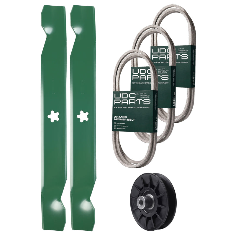  UDC Parts Mower Kit / Belt 130969 + Belt 194346 + Belt 140294 + Pulley 532194326 + 2 Pack Blades 138497 / Fits Husqvarna LTH151