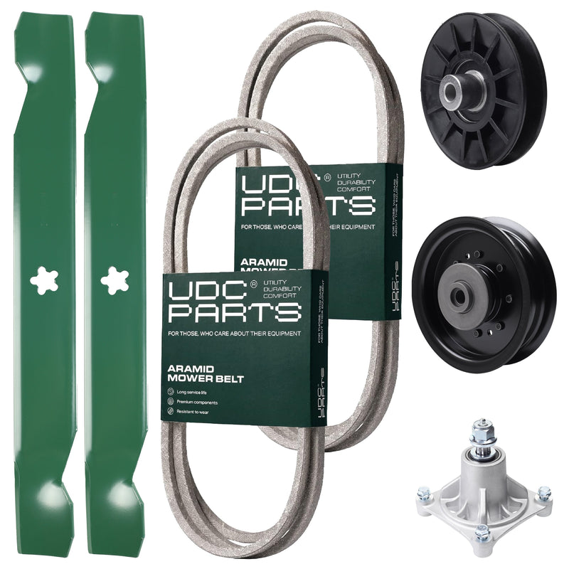 Products -  UDC Parts Mower Kit / Belt 138255 + Belt 194346 + Pulley 532194326 + Pulley 532196104 + Spindle 532174356 + 2 Pack Blades 138497 / Fits Husqvarna LT1597