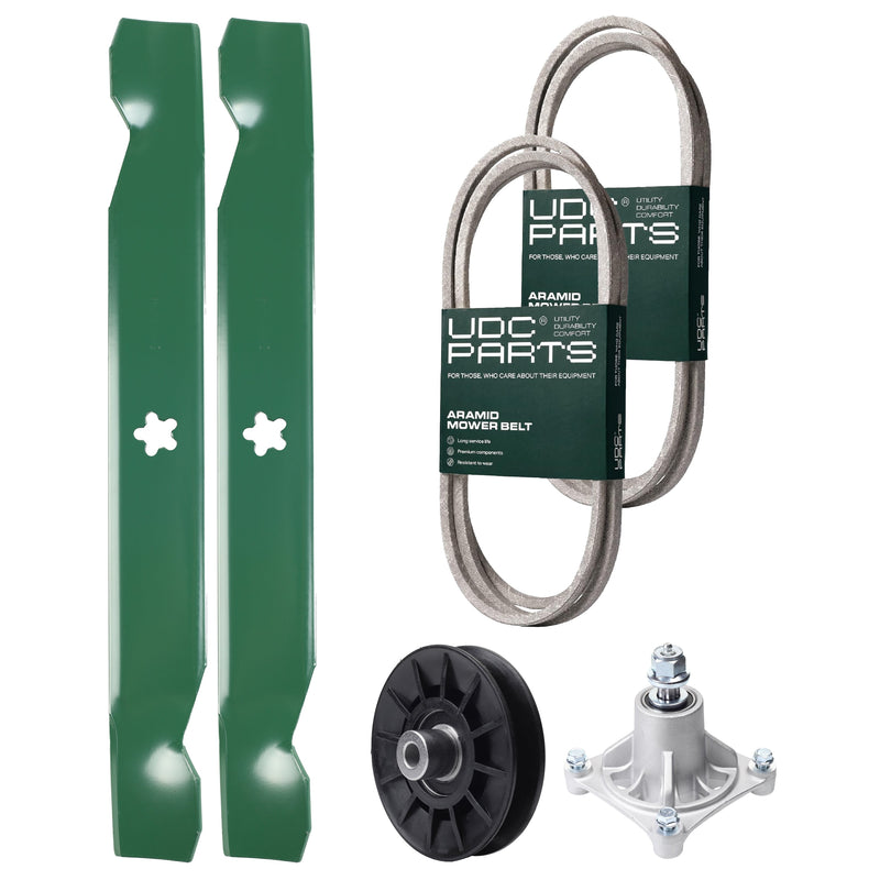 Products -  UDC Parts Mower Kit / Belt 138255 + Belt 194346 + Pulley 532194326 + Spindle 532174356 + 2 Pack Blades 138497 / Fits Husqvarna LT1597