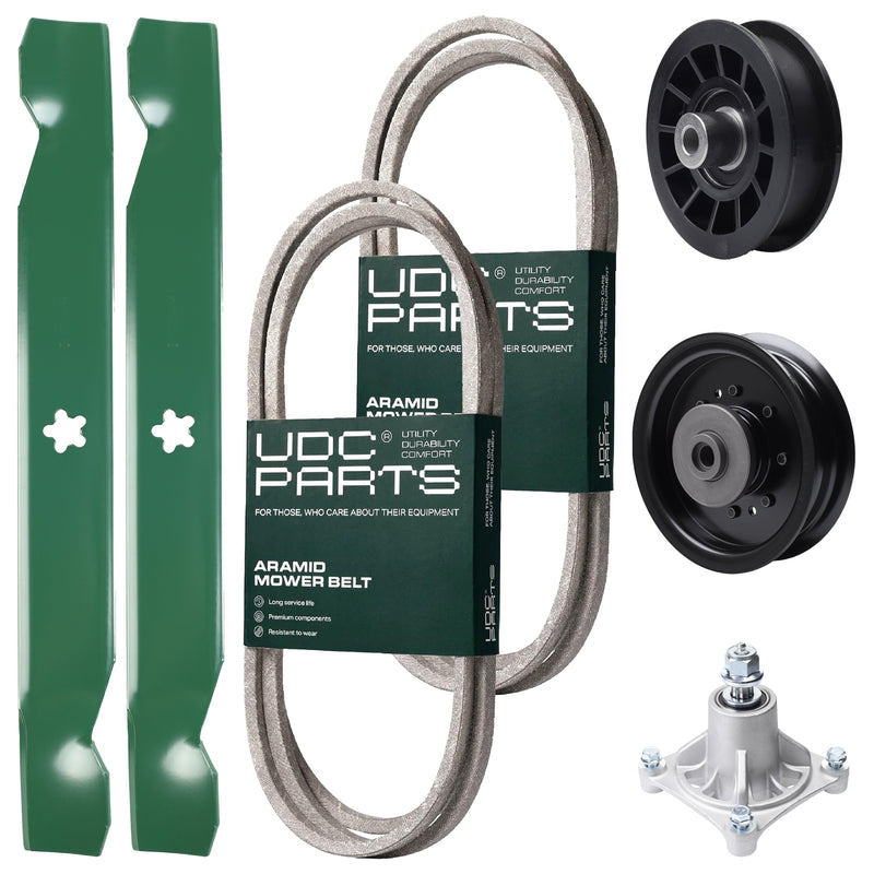 Products -  UDC Parts Mower Kit / Belt 138255 + Belt 194346 + Pulley 532194327 + Pulley 532196104 + Spindle 532174356 + 2 Pack Blades 138497 / Fits Husqvarna LT1597