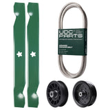  UDC Parts Mower Kit / Belt 197253 + Pulley 532196106 + Pulley 532194327 + 2 Pack Blades 138497 / Fits Jonsered LT2216 LT2216A2 LT2217A