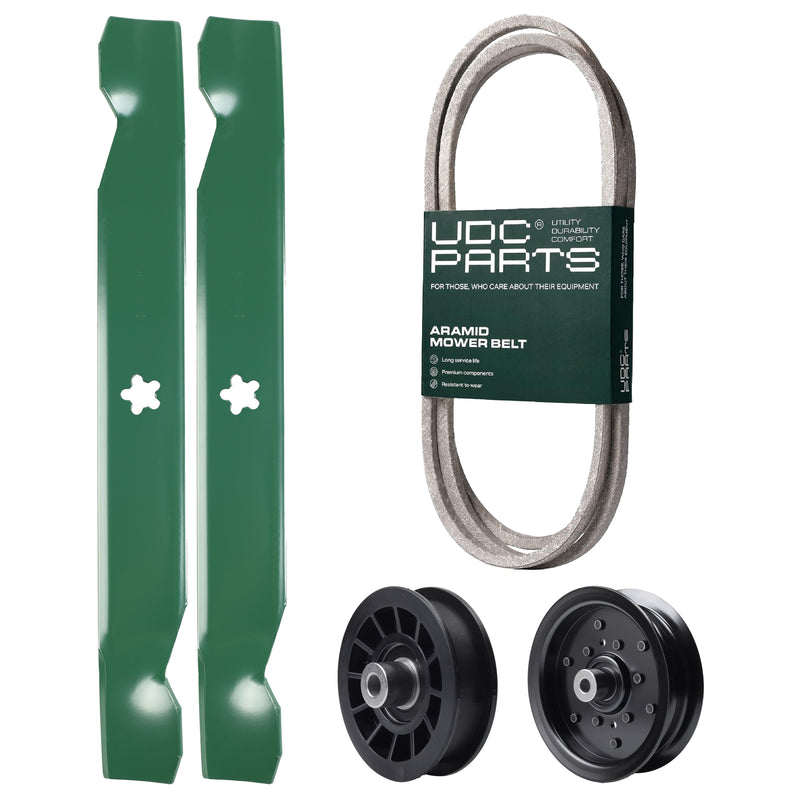 Products -  UDC Parts Mower Kit / Belt 130969 + Pulley 532196106 + Pulley 532194327 + 2 Pack Blades 138497 / Fits Jonsered LT2216A2 LT2217A