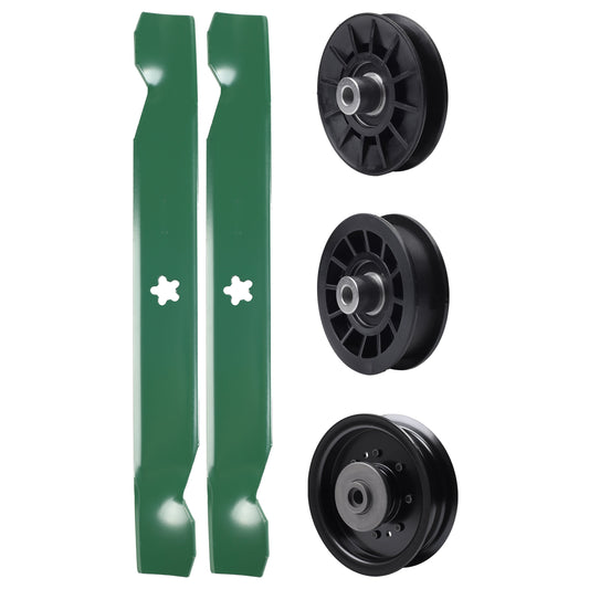 test -  UDC Parts Mower Kit / Pulley 532194326 + Pulley 532194327 + Pulley 532196104 + 2 Pack Blades 138497 / Fits Husqvarna LT1597 YTH22V42LS