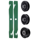 test -  UDC Parts Mower Kit / Pulley 532194326 + Pulley 532194327 + Pulley 532196104 + 2 Pack Blades 138497 / Fits Husqvarna LT1597 YTH22V42LS