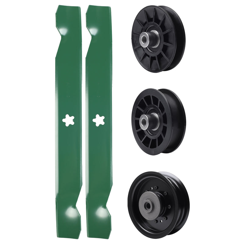 test -  UDC Parts Mower Kit / Pulley 532194326 + Pulley 532194327 + Pulley 532196104 + 2 Pack Blades 138497 / Fits Husqvarna LT1597 YTH22V42LS