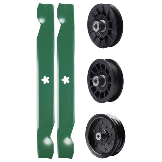 test -  UDC Parts Mower Kit / Pulley 532194326 + Pulley 532196106 + Pulley 532194327 + 2 Pack Blades 138497 / Fits Jonsered LT2216 LT2216A2 LT2217A