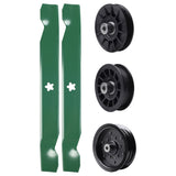 test -  UDC Parts Mower Kit / Pulley 532194326 + Pulley 532196106 + Pulley 532194327 + 2 Pack Blades 138497 / Fits Jonsered LT2216 LT2216A2 LT2217A