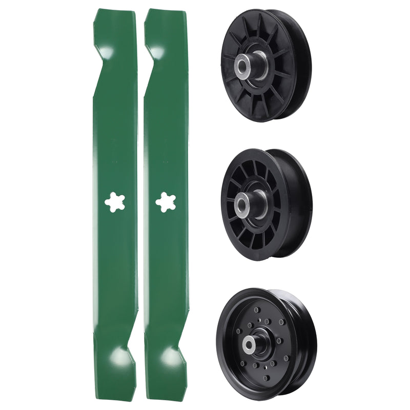 test -  UDC Parts Mower Kit / Pulley 532194326 + Pulley 532196106 + Pulley 532194327 + 2 Pack Blades 138497 / Fits Jonsered LT2216 LT2216A2 LT2217A