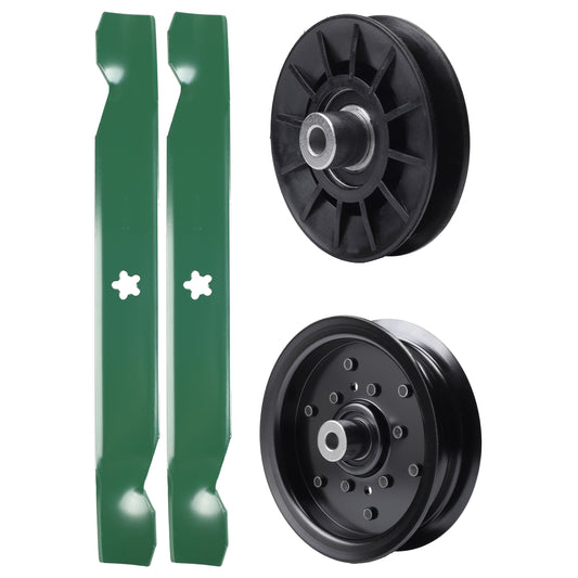 test -  UDC Parts Mower Kit / Pulley 532194326 + Pulley 532196106 + 2 Pack Blades 138497 / Fits Jonsered LT2216 LT2216A2 LT2217A