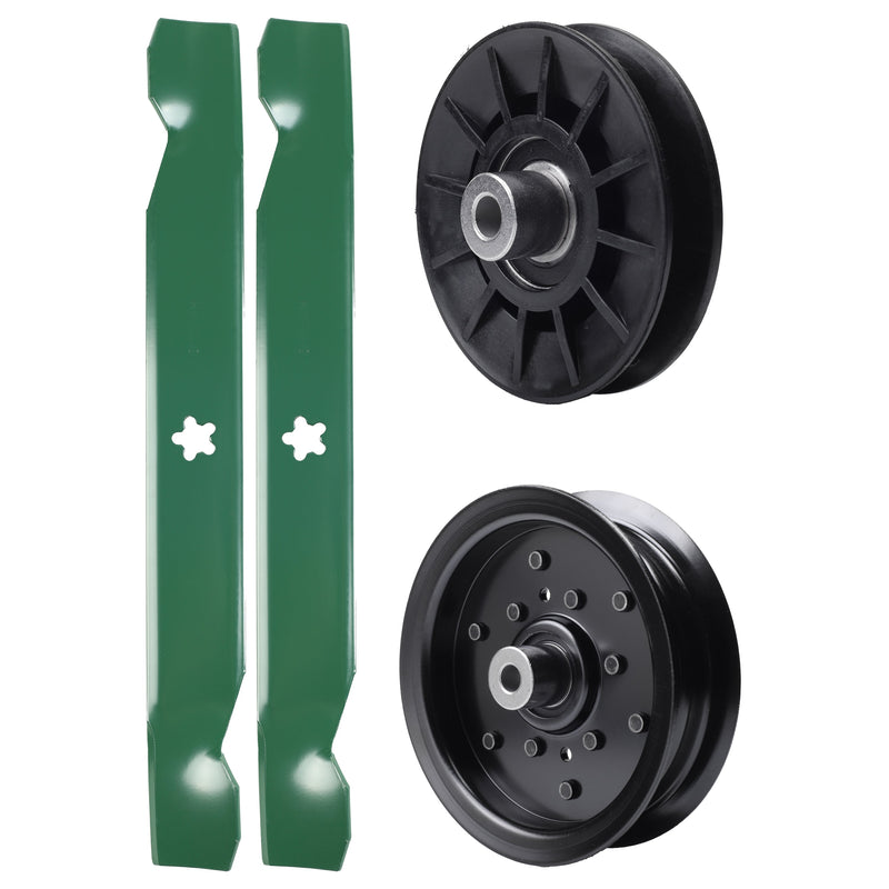 test -  UDC Parts Mower Kit / Pulley 532194326 + Pulley 532196106 + 2 Pack Blades 138497 / Fits Jonsered LT2216 LT2216A2 LT2217A