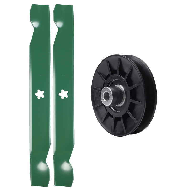  UDC Parts Mower Kit / Pulley 532194326 + 2 Pack Blades 138497 / Fits Jonsered LT2216 LT2216A2 LT2217A LT2313 LT2313A