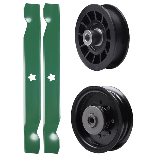 test -  UDC Parts Mower Kit / Pulley 532194327 + Pulley 532196104 + 2 Pack Blades 138497 / Fits Husqvarna LT1597 YTH22V42LS