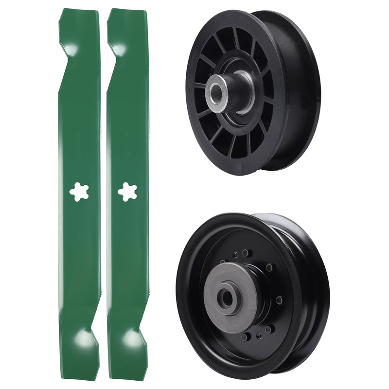test -  UDC Parts Mower Kit / Pulley 532194327 + Pulley 532196104 + 2 Pack Blades 138497 / Fits Husqvarna LT1597 YTH22V42LS