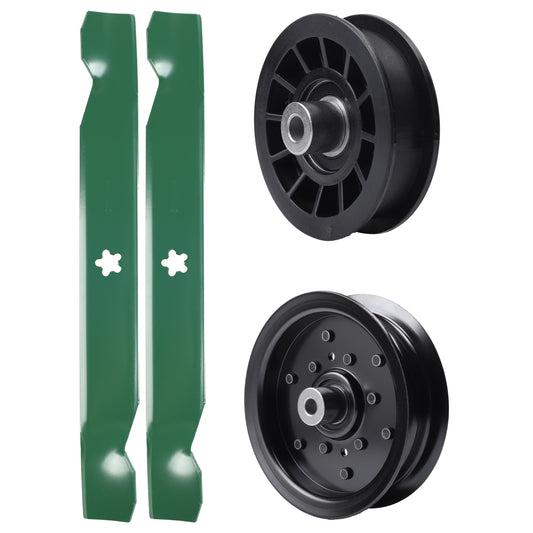 test -  UDC Parts Mower Kit / Pulley 532196106 + Pulley 532194327 + 2 Pack Blades 138497 / Fits Jonsered LT2216 LT2216A2 LT2217A