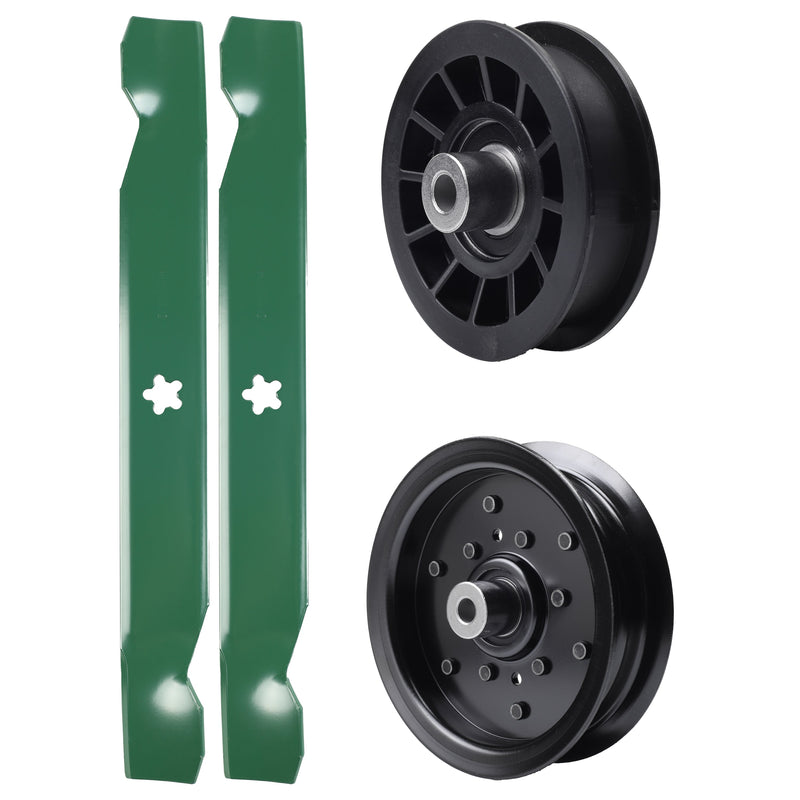 test -  UDC Parts Mower Kit / Pulley 532196106 + Pulley 532194327 + 2 Pack Blades 138497 / Fits Jonsered LT2216 LT2216A2 LT2217A