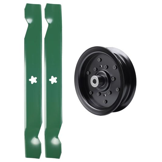 test -  UDC Parts Mower Kit / Pulley 532196106 + 2 Pack Blades 138497 / Fits Jonsered LT2216 LT2216A2 LT2217A