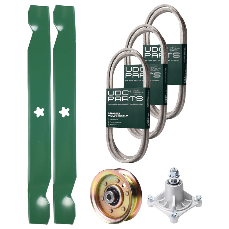 Wholesale Lawn Mower Parts -  UDC Parts Mower Kit / Belt 140294 + Belt 174368 + Belt 180808 + Pulley 173437 + Spindle 532174356 + 2 Pack Blades 138971 / Fits Jonsered LT2122A2