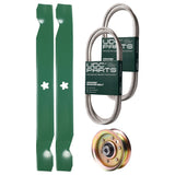  UDC Parts Mower Kit / Belt 130969 + Belt 140294 + Pulley 173437 + 2 Pack Blades 138971 / Fits Husqvarna YTH150 XP