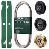 Products -  UDC Parts Mower Kit / Belt 140218 + Pulley 532194326 + Pulley 532196106 + Pulley 173437 + 2 Pack Blades 138971 / Fits Husqvarna YTH2042 XP