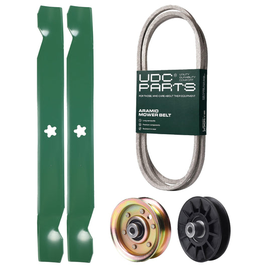 Products -  UDC Parts Mower Kit / Belt 140218 + Pulley 532194326 + Pulley 173437 + 2 Pack Blades 138971 / Fits Husqvarna YTH2042 XP