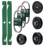 Bulk Lawn Mower Pulleys -  UDC Parts Mower Kit / Belt 130969 + Belt 138255 + Belt 140218 + Pulley 195945 + Pulley 532194326 + Pulley 532196106 + Pulley 532194327 + 2 Pack Blades 138971 / Fits Jonsered LT2217A