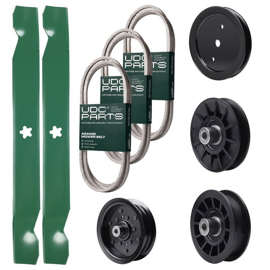 Bulk Lawn Mower Pulleys -  UDC Parts Mower Kit / Belt 130969 + Belt 140218 + Belt 197253 + Pulley 195945 + Pulley 532194326 + Pulley 532196106 + Pulley 532194327 + 2 Pack Blades 138971 / Fits Husqvarna LTH171